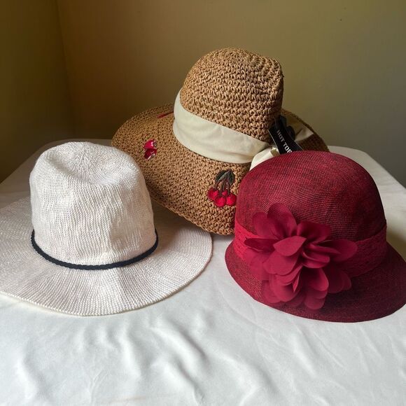 Summer Hats Lot of 3 Wide Brim Casual Boho Festival Paper Linen Cotton - Picture 8 of 8